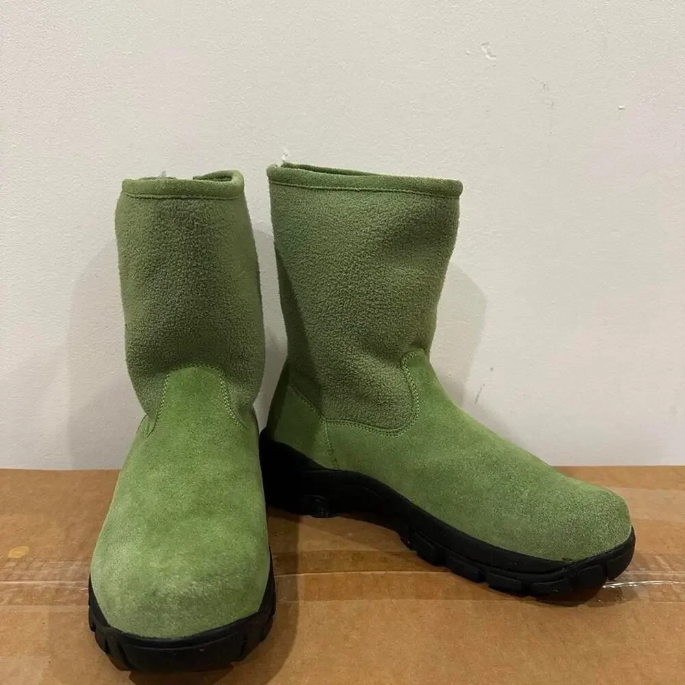 Lands' End women's Green Suede and fleece mid calf Boots size 7.5 rare color!